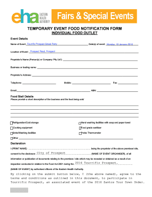 Temporary Event Food Notification Form