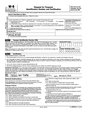 IRS Form W-9 Request for Taxpayer Identification Number and Certification