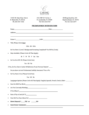 Pre Employment Interview Form