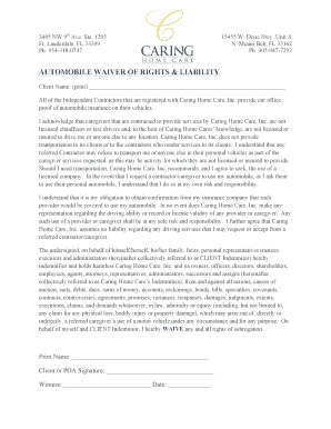 Automobile Waiver of Rights & Liability