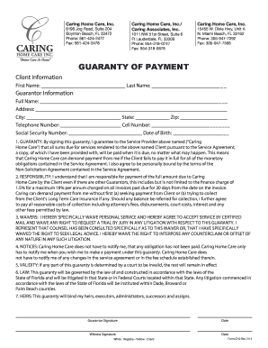 Caring Home Care Payment Guaranty