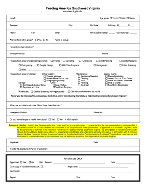 Feeding America Southwest Virginia Volunteer Application