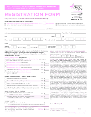 Susan G. Komen Race for the Cure Registration Form
