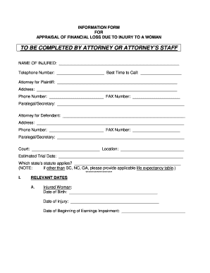 Financial Loss Appraisal Form for Injured Women