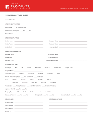 Mortgage Loan Submission Cover Sheet