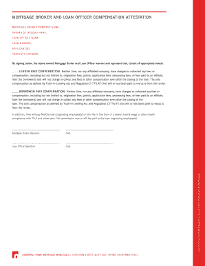 Mortgage Broker and Loan Officer Compensation Attestation