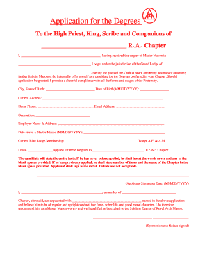 Application for Royal Arch Mason Degrees