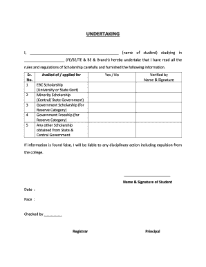 Student Scholarship Undertaking Form