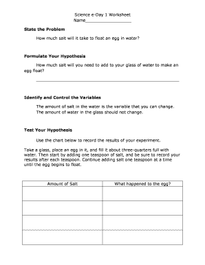 Science e-Day 1 Worksheet