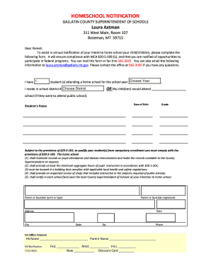 Montana Homeschool Notification Form