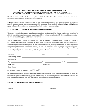 Standard Application for Public Safety Officer in Montana