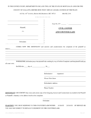 Civil Answer and Counterclaim Form