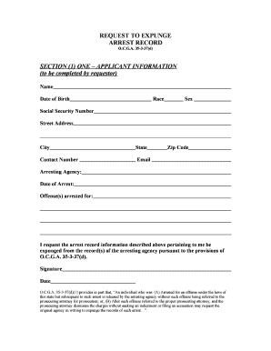 Request to Expunge Arrest Record