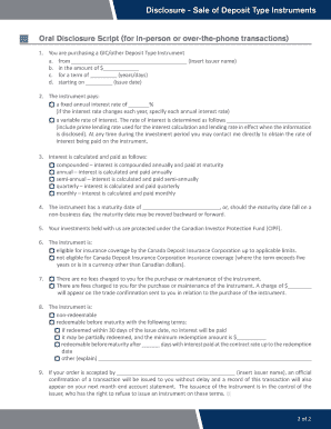 Deposit Type Instruments Disclosure Form