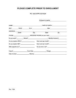 PC 1000 Application Form