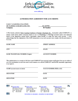 Authorization Agreement for ACH Credits