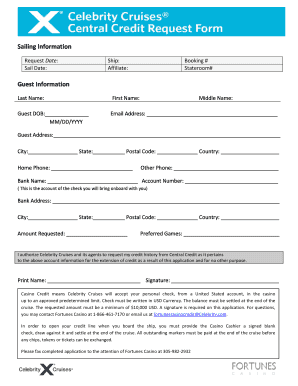 Celebrity Cruises Casino Credit Application