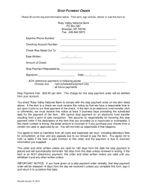 Stop Payment Order Form