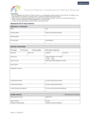 Toronto Pearson Construction Activity Request