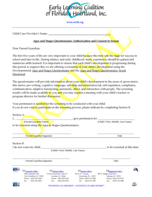 Ages and Stages Questionnaire Authorization and Consent