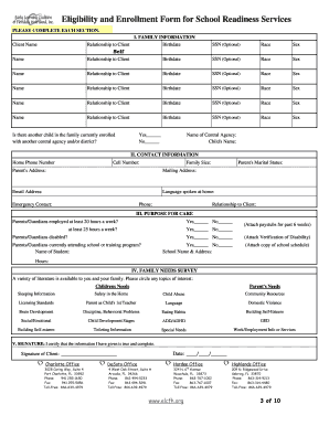 Eligibility and Enrollment Form for School Readiness Services