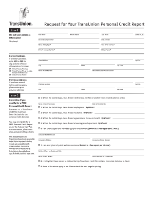 TransUnion Personal Credit Report Request
