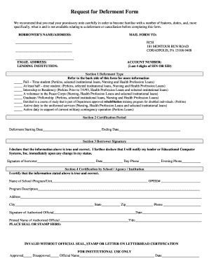 Request for Deferment Form