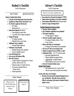 Student Registration Checklist