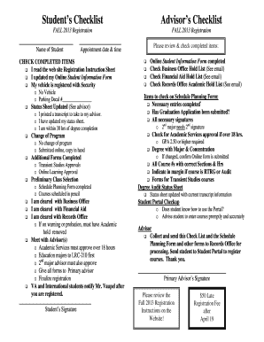 Fall 2013 Registration Checklist