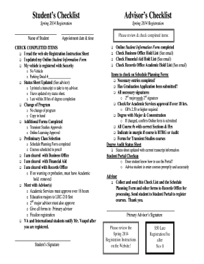 Spring 2014 Registration Checklist
