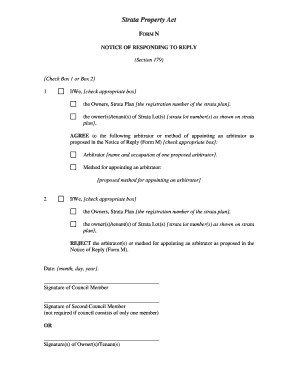 Strata Property Act Notice of Responding to Reply