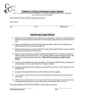 Children's Choice Enrichment Camp Contract