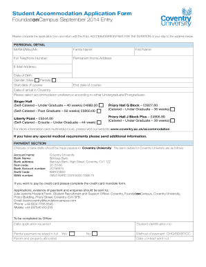 Student Accommodation Application Form