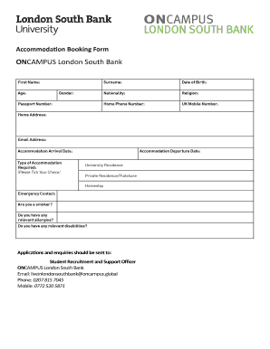 ONCAMPUS LSBU Accommodation Booking Form
