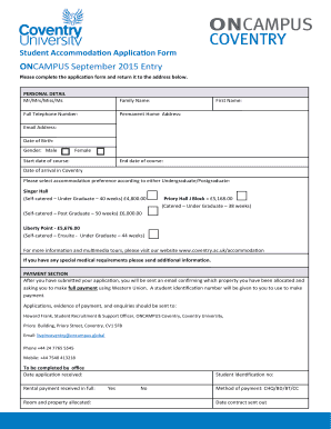 Coventry University Accommodation Application Form