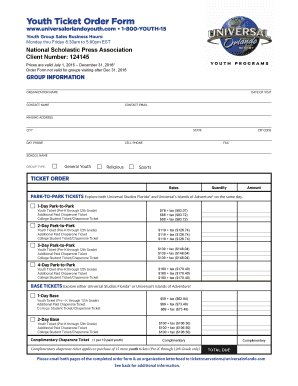 Universal Orlando Youth Ticket Order Form