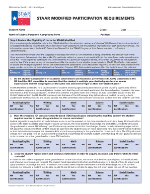 STAAR Modified Participation Requirements Form