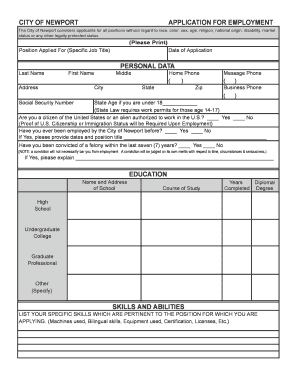 City of Newport Application for Employment