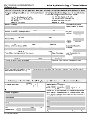New York State Divorce Certificate Application