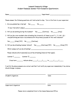 Tourism survey questionnaire - Student Assistant FICA Exemption Questionnaire - leeward hawaii