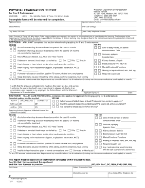 Wisconsin Physical Examination Report for S or P Endorsement