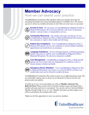 Member Advocacy Fax Referral Form