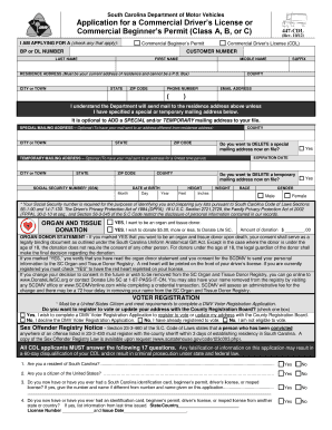 South Carolina Commercial Driver's License Application