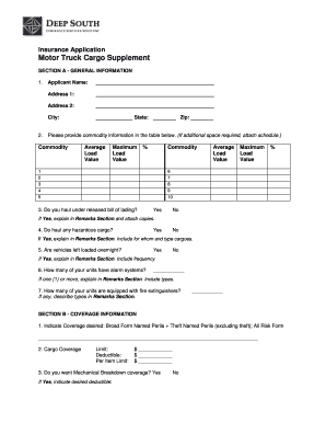 Motor Truck Cargo Insurance Application