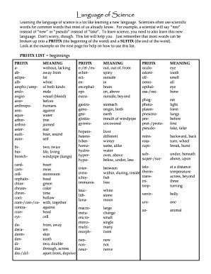 Science Prefix and Suffix Learning Guide