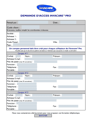 DEMANDE D'ACCES INVACARE®PRO