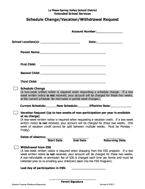 Schedule Change/Vacation/Withdrawal Request