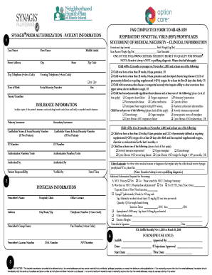 Synagis Prior Authorization Form