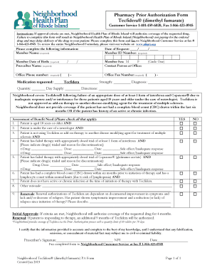 Pharmacy Prior Authorization Form for Tecfidera