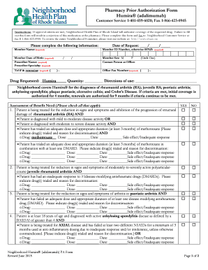 Pharmacy Prior Authorization Form for Humira